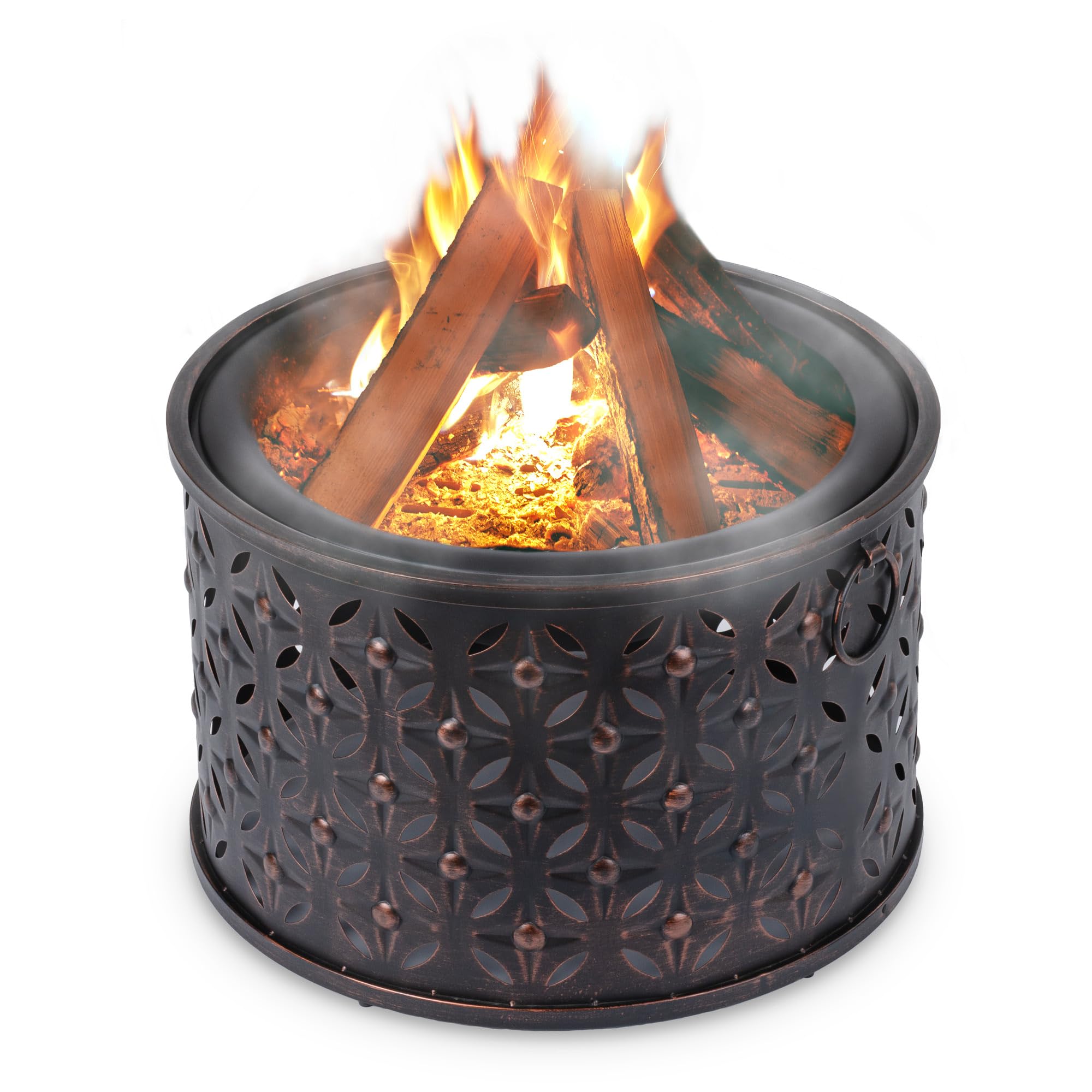 LIVIVO 'Rombo' Fire Pit Brazier with Mesh Spark Guard, BBQ Grill Insert and Metal Fire Poker/Iron