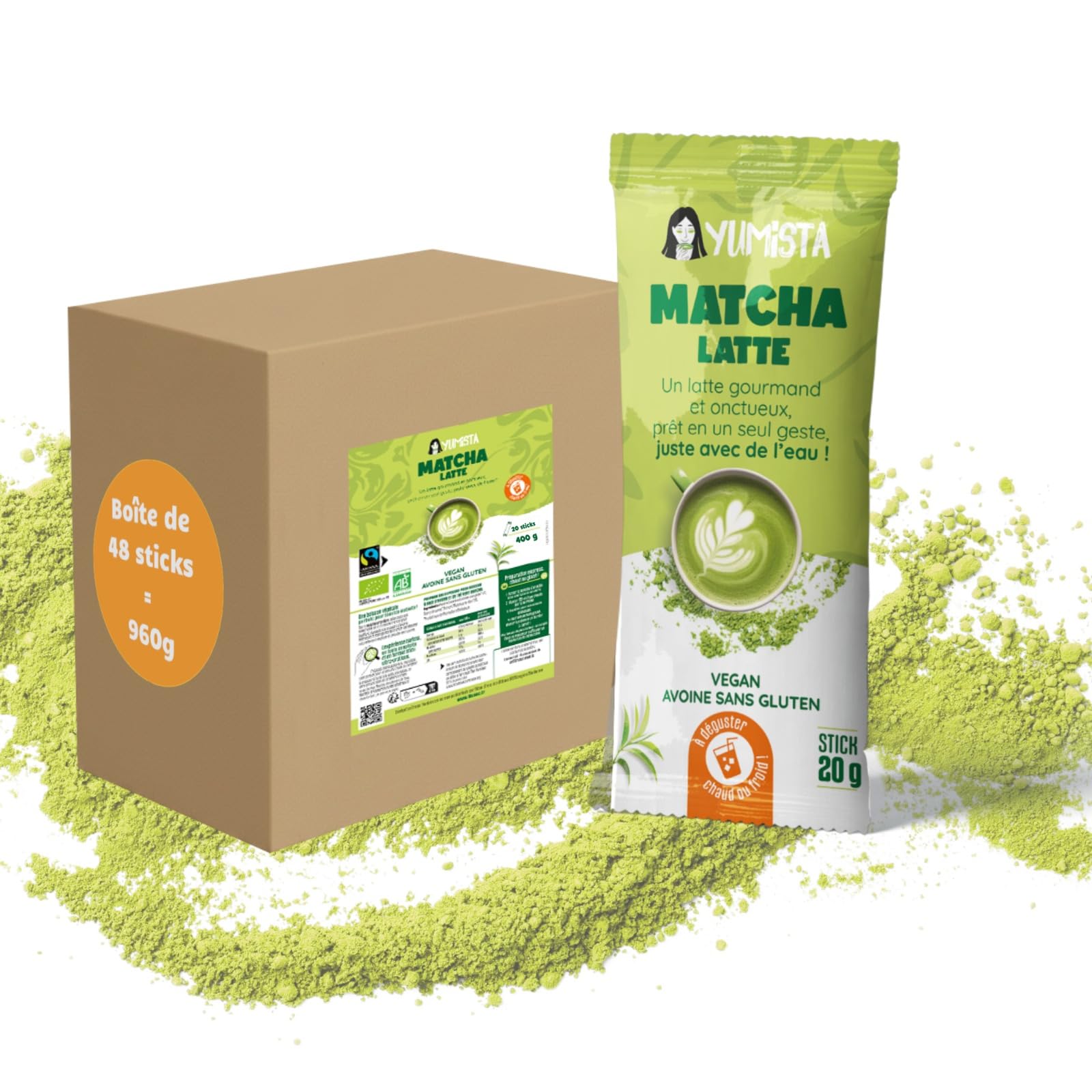 YUMISTA - Matcha Latte Instantáneo Bio - 48 Sticks Monodosis