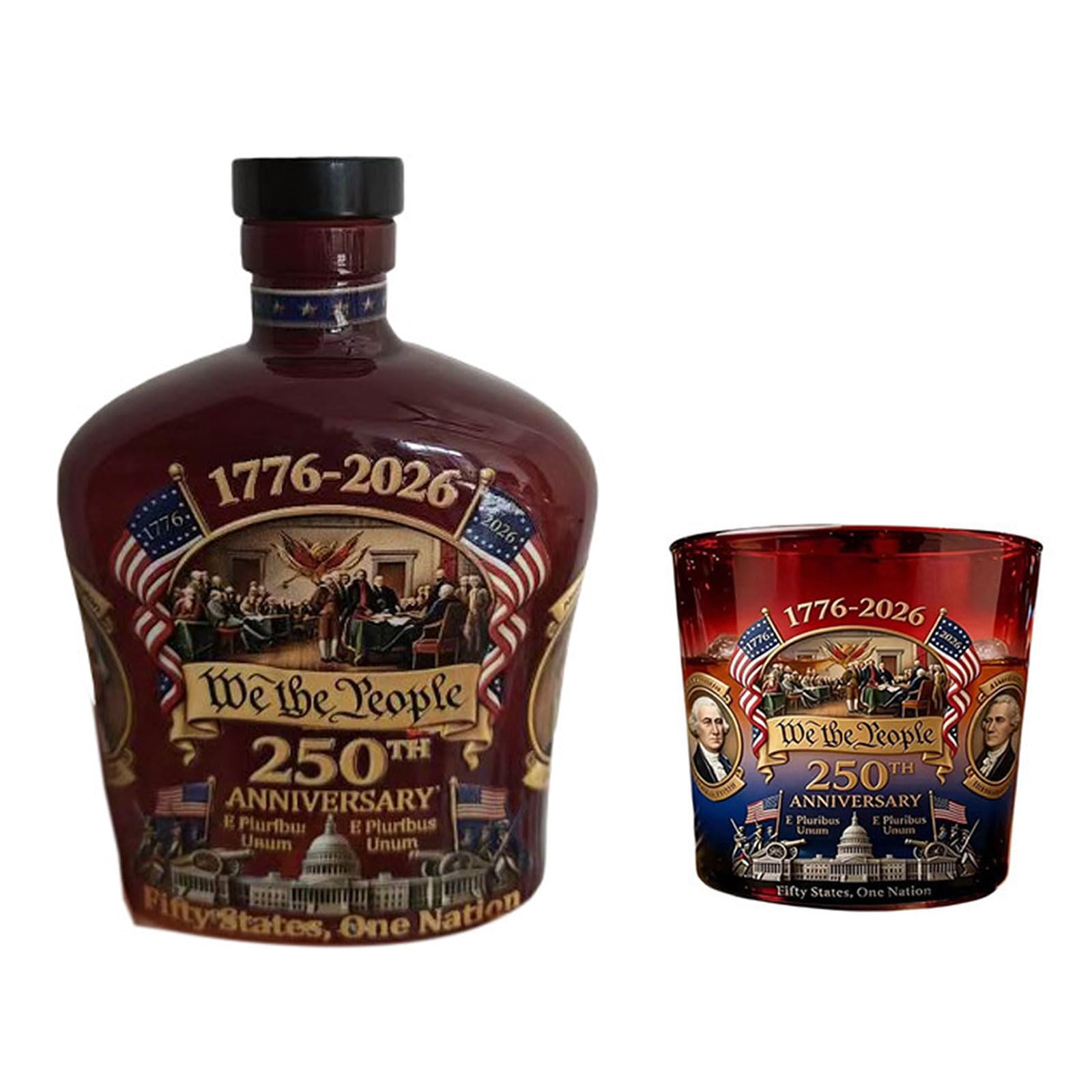 Snorvixre Patriotic Themed Whiskeys Glass and Bottle Set Commemorative Americans Themed 250th Anniversary Whiskeys Bottle Independence Day Barwares