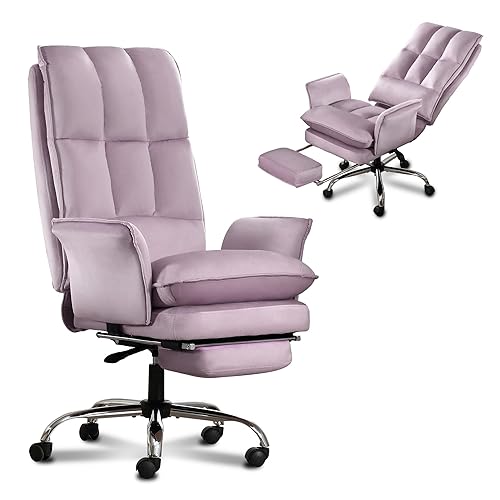 BOSMILLER Office Chair, Modern Home Office Desk Chairs with Wheels and Retractable Footrest, Adjustable Backrest Velvet High Back Office Chair, Computer Chairs for Bedroom (Light Purple) - Light Purple