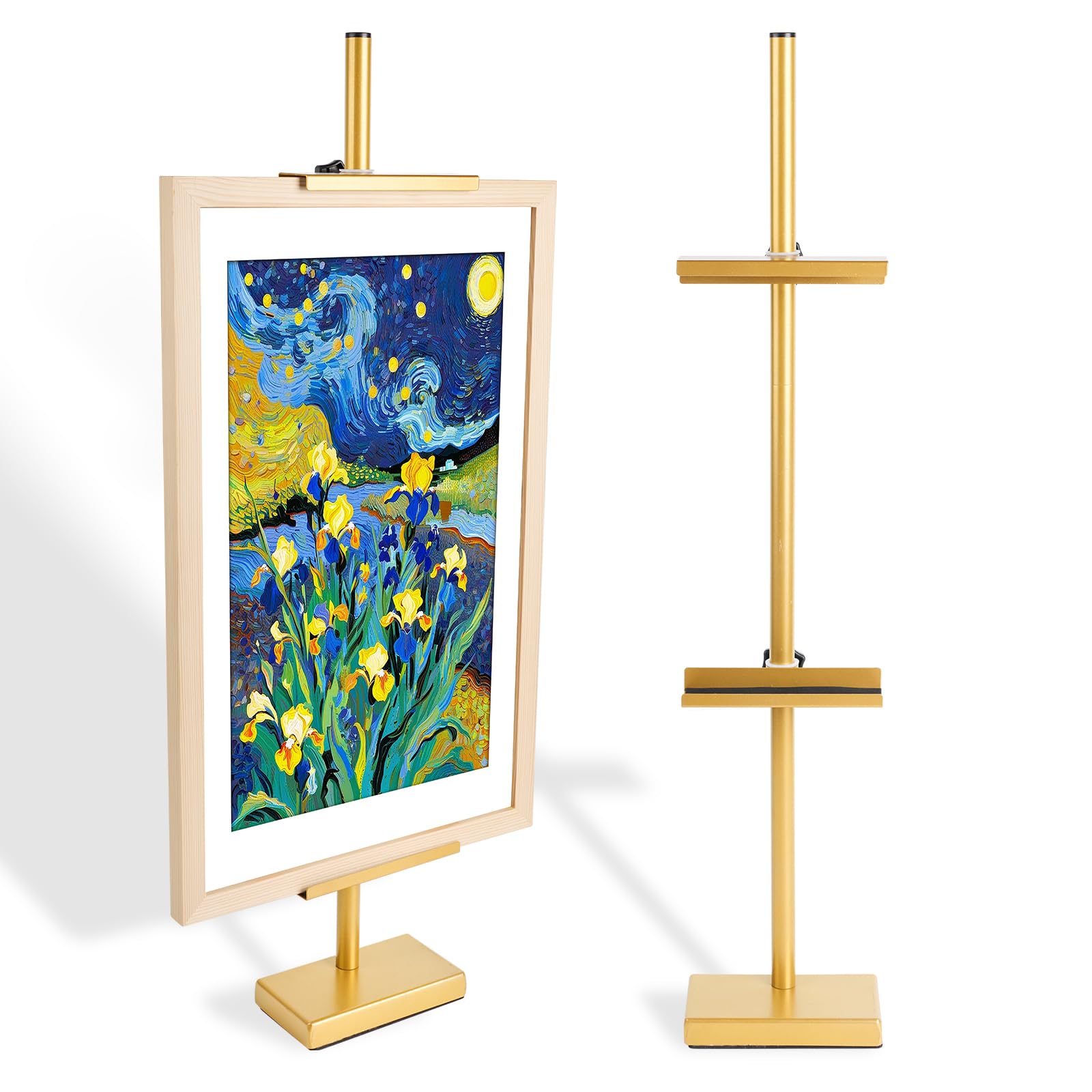 Adjustable Tabletop Easel Stand for Picture Frames up to 29" H - Metal Frame Holder Stand for Sign, Artwork, Canvas Display - Compact Black Small Easel Stands for Home Office Galleries (Golden)