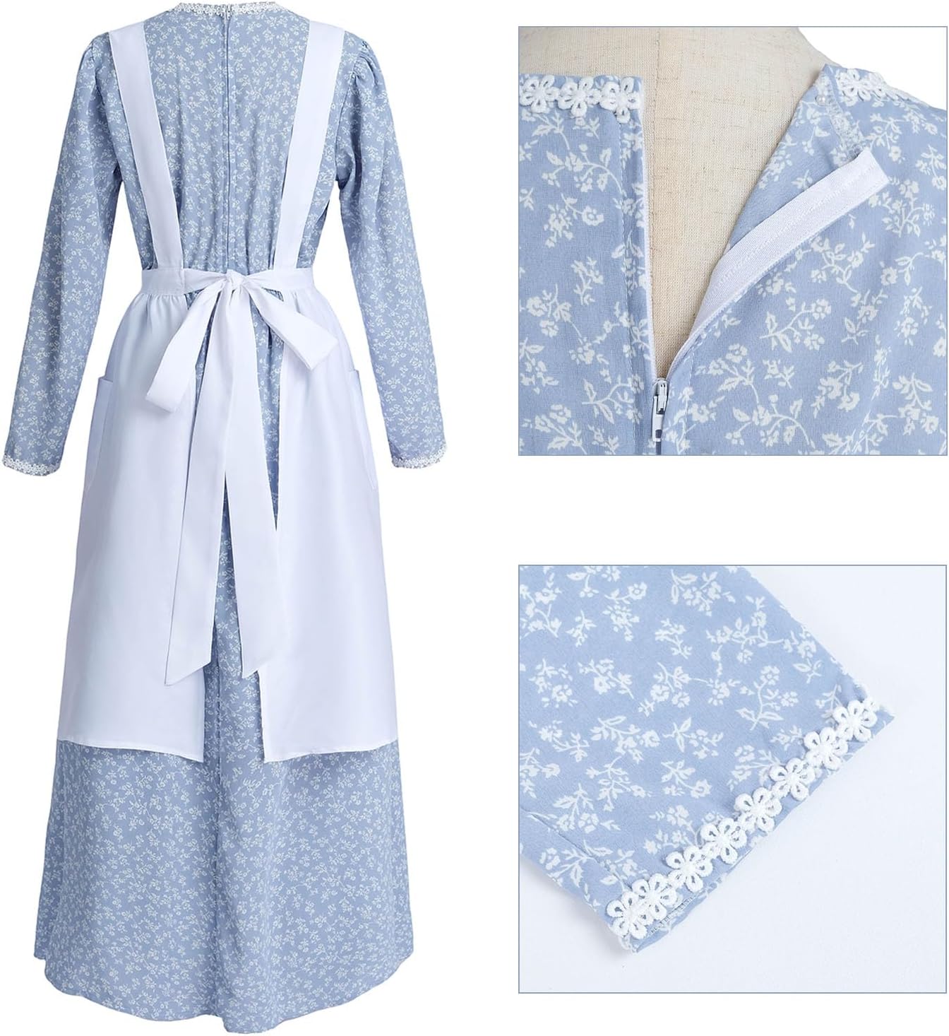 ROLECOS Pioneer Costume Dress Womens American Historical Clothing Modest Prairie Colonial Dress