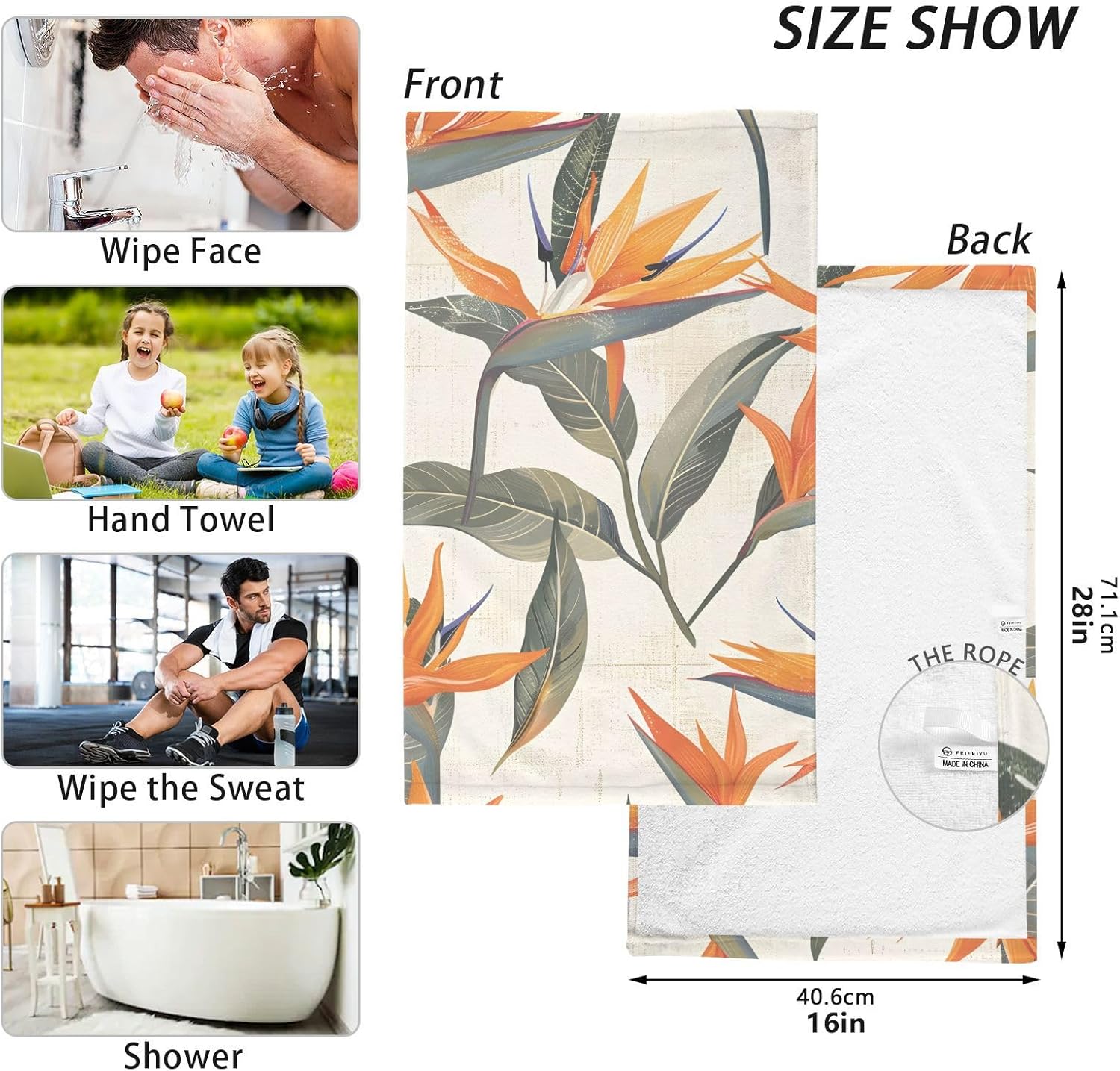 Bath Towel Bird of Paradise Cotton 2-Piece Body Towels Set for Shower Quick Drying Towel Set