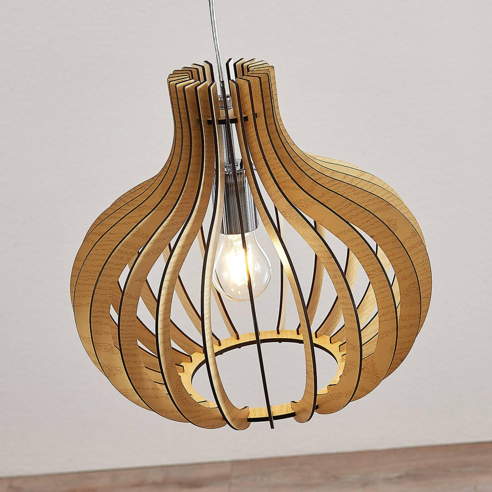 Lindby Lampada a sospensione dimmerabile (Scandinavo) colore Ocra, in Legno ad es. Soggiorno & Sala da pranzo lampada legno soffitto
