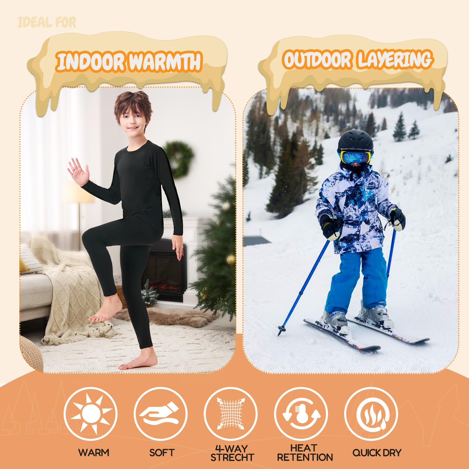 MEETWEE Jungen Thermo Leggings Gefütterte Winter Leggins Mit Kinder High Waist Thermounterwäsche Dicke Warm Lange Hose