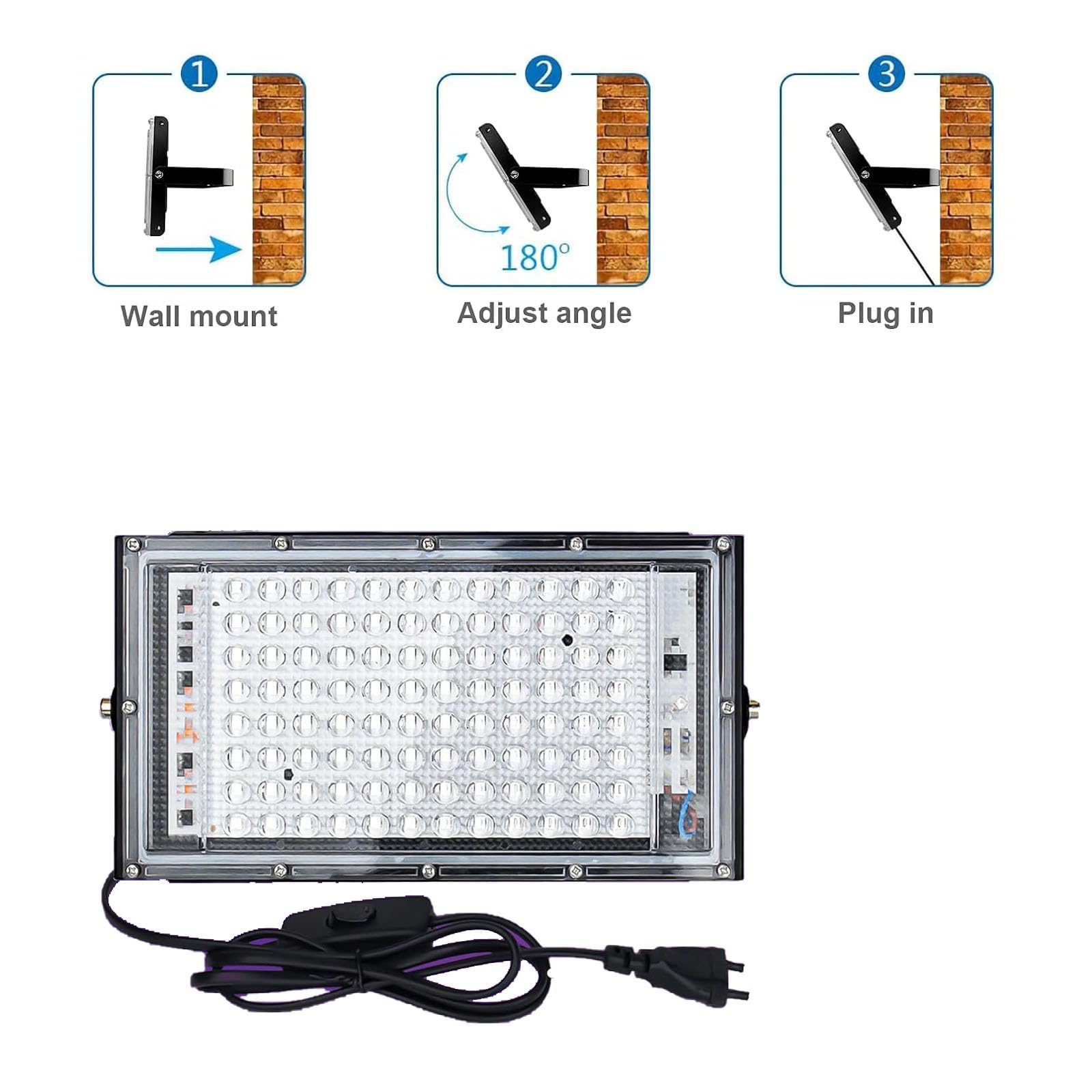Eleganted 2 Pezzi 100W Faretto UV LED, luce UV LED con Spina, IP65 Impermeabile Luce Nera, UV Lampada Ultravioletti Decorare per Acquario, Festa, Pittura Fluorescente, Poster Fluorescente, Bar, Festa