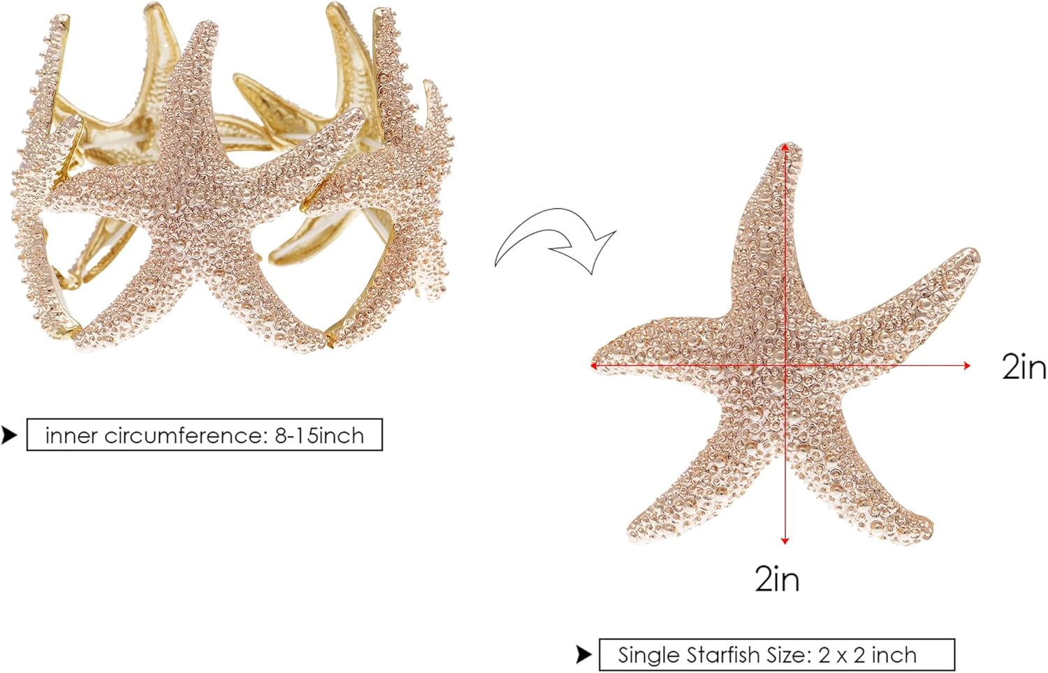 Alilang Womens Shiny Textured Starfish Stretch Bangle Cuff Statement Bracelet - Image 4