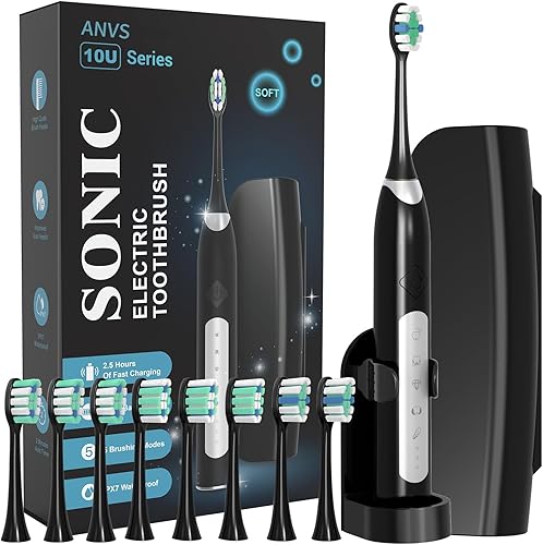 ANVS Sonic Electric Toothbrushes for Adults - Rechargeable Electric Toothbrush with Travel Case, 8 Brush Heads and a Holder, Power Whitening