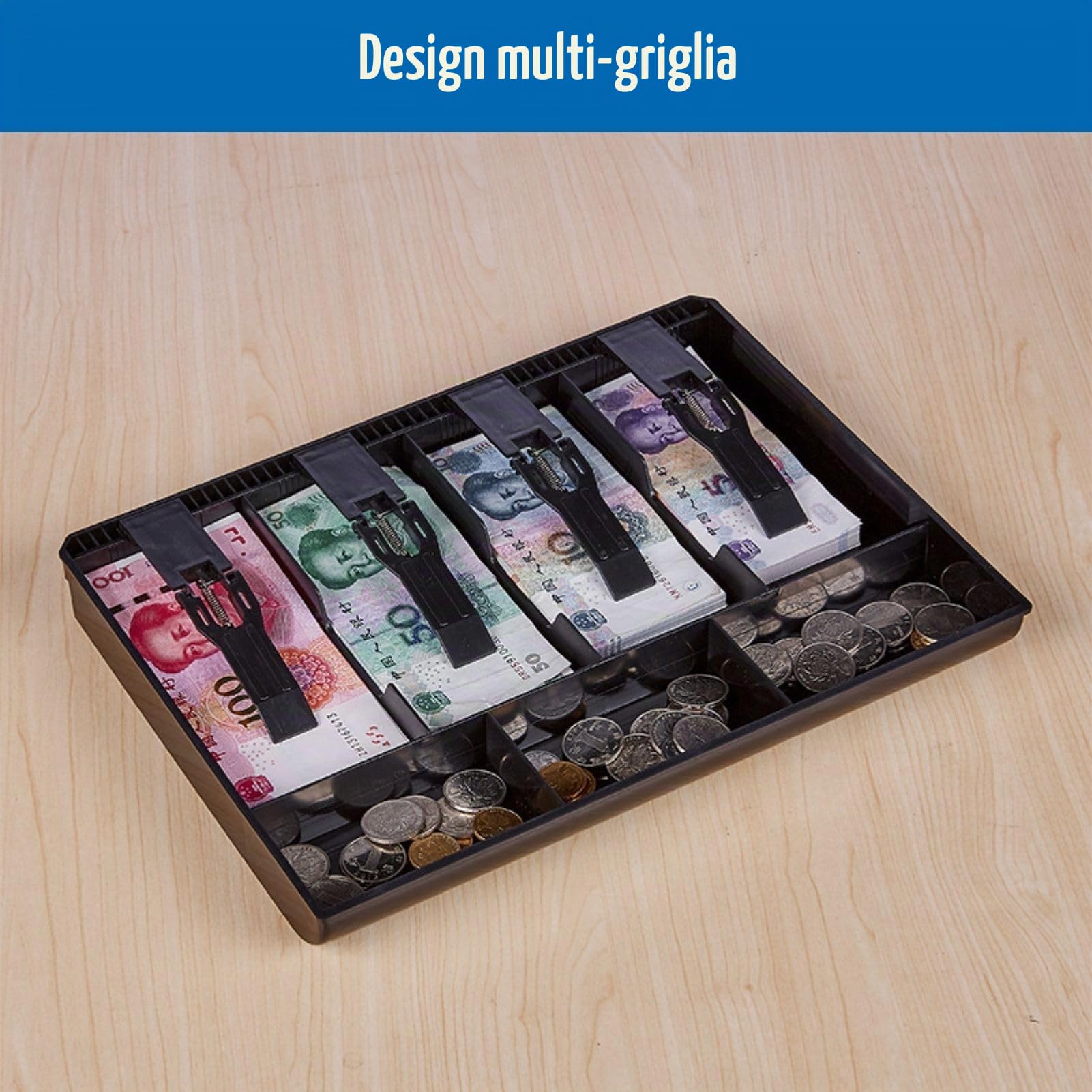 Jadeshay Vassoio di Cassa, Cassetto di Cassa a 7 Griglie Cassetto Cassetto Porta Contanti con 4 Banconote e 3 Monete Rimovibile Cassettiera del Registratore di Cassa 32 * 24,5 * 3,5cm