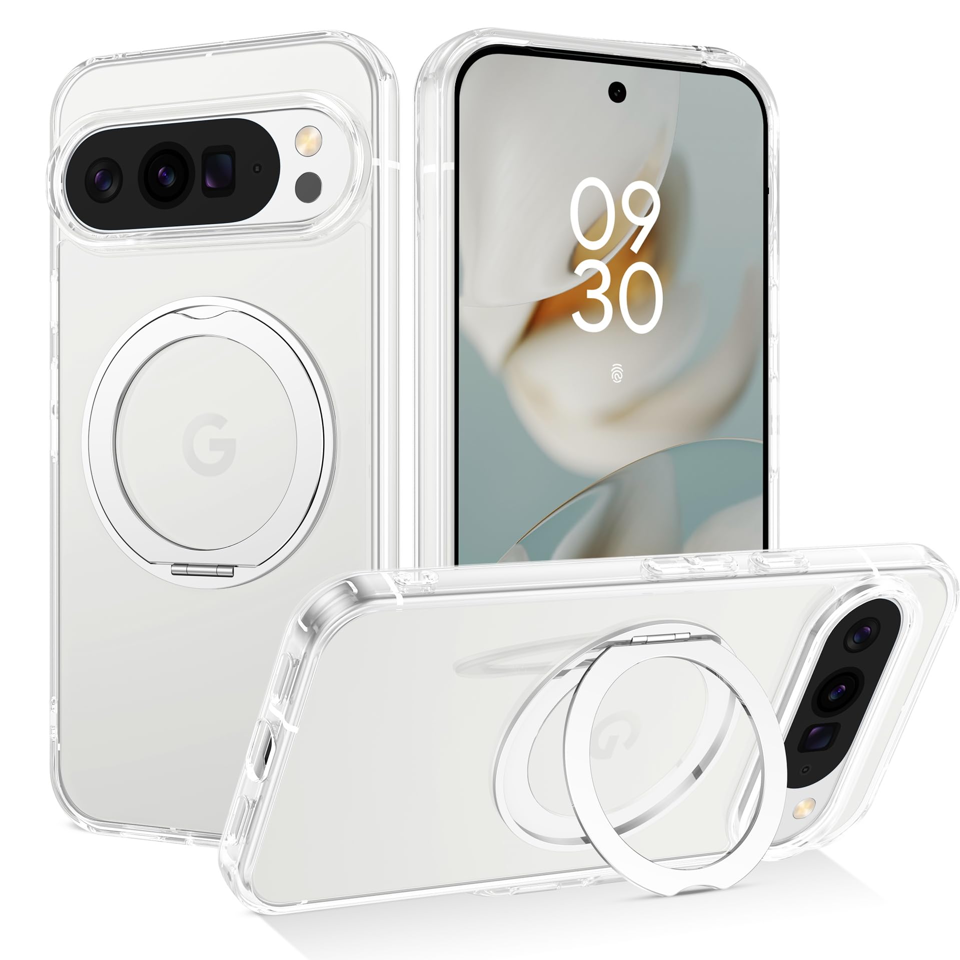 BENTOBEN Google Pixel 10 / 10 Pro ケース クリア MagSafe対応 ワイヤレス充電 360°回転スタンド 縦横両対応 耐衝撃 黄変なし マグネット内蔵 ストラップホール付き ピクセル10 / 10 Pro ケース カバー クリア