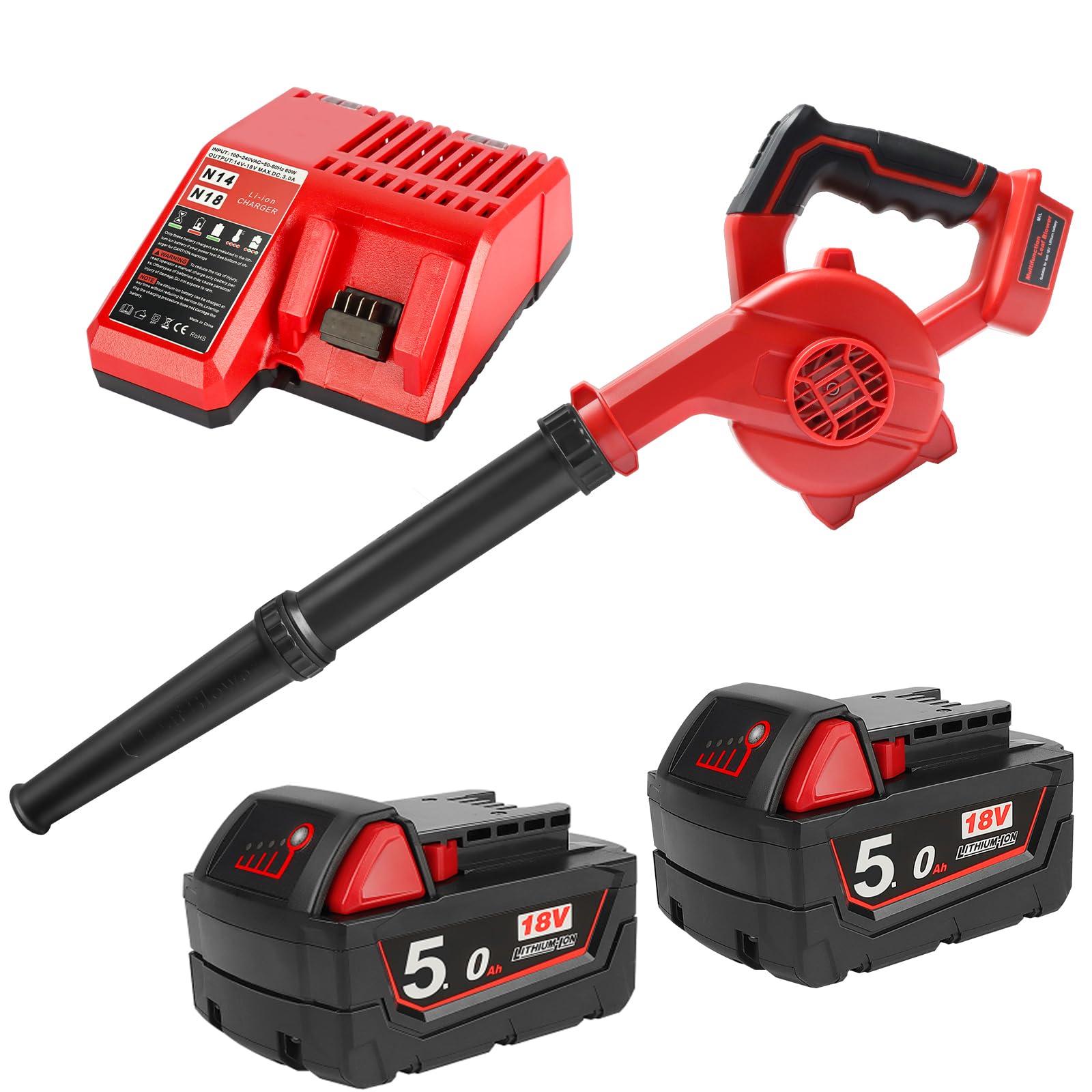 Souffleur de Feuilles sans Fil pour Milwaukee M18 18V,2X 5.0Ah Batterie et Chargeur Inclus
