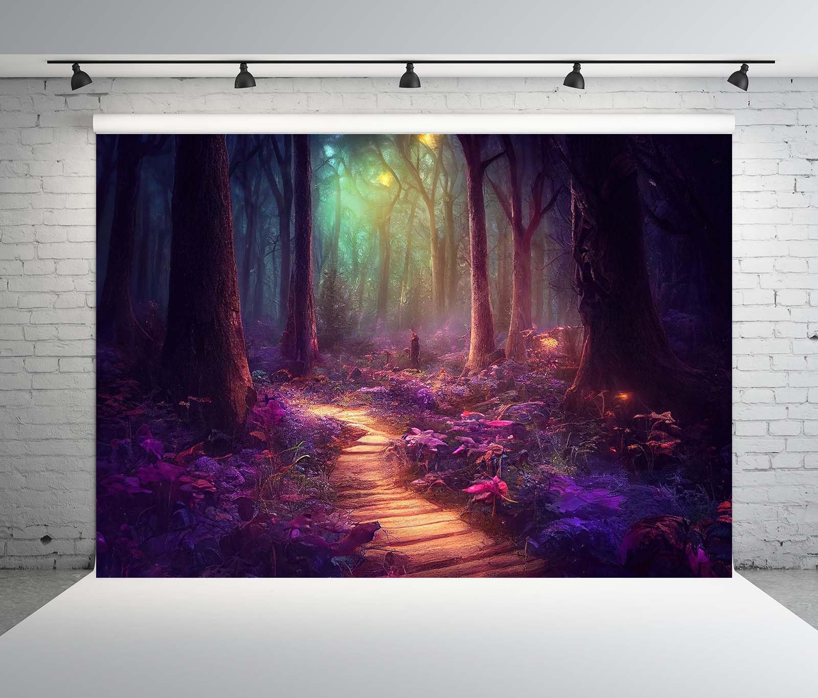 BELECO 5.2x3m Telo sfondo sentiero bosco incantato | Fiori illuminati dalla luna bosco notturno fantastico sfondo festa favole bambine accessori fotografici