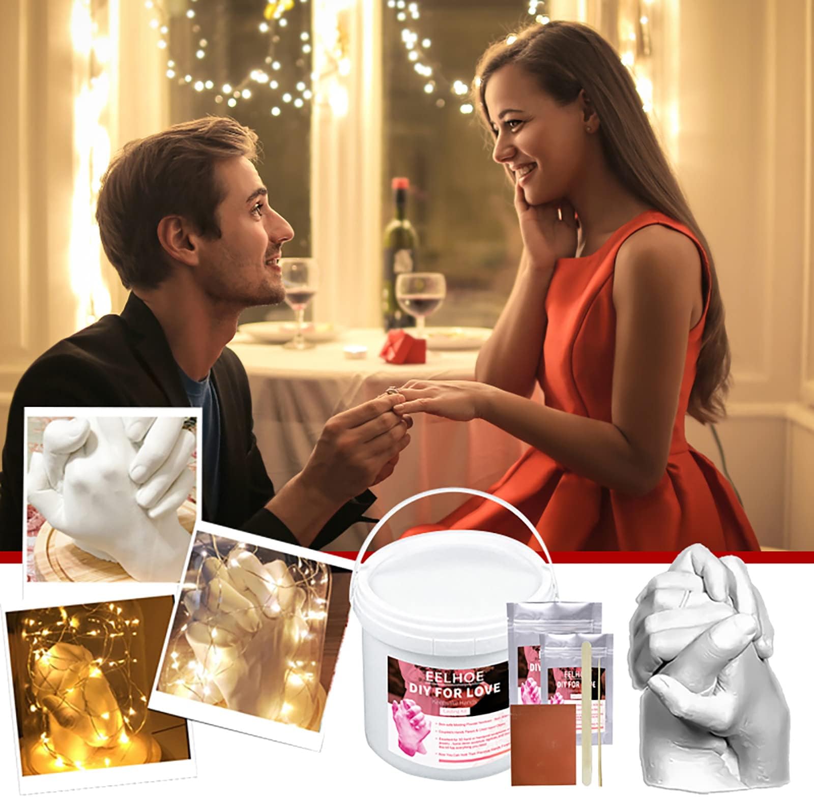 ARGIN Hand Casting Kit Couples & Hand Molding Kit for Adults, Keepsake Hand Mold kit Couples for Valentine Day, Wedding, Friends Couples Gift DIY Plaster Statue Handheld Hand Mold (A)