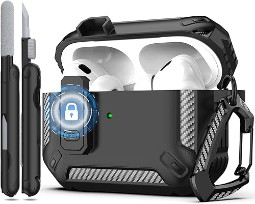 RFUNGUANGO - Caja protectora para AirPods Pro 2 generación con kit de limpieza, caja dura de grado militar con cierre, para caja de carga de AirPod