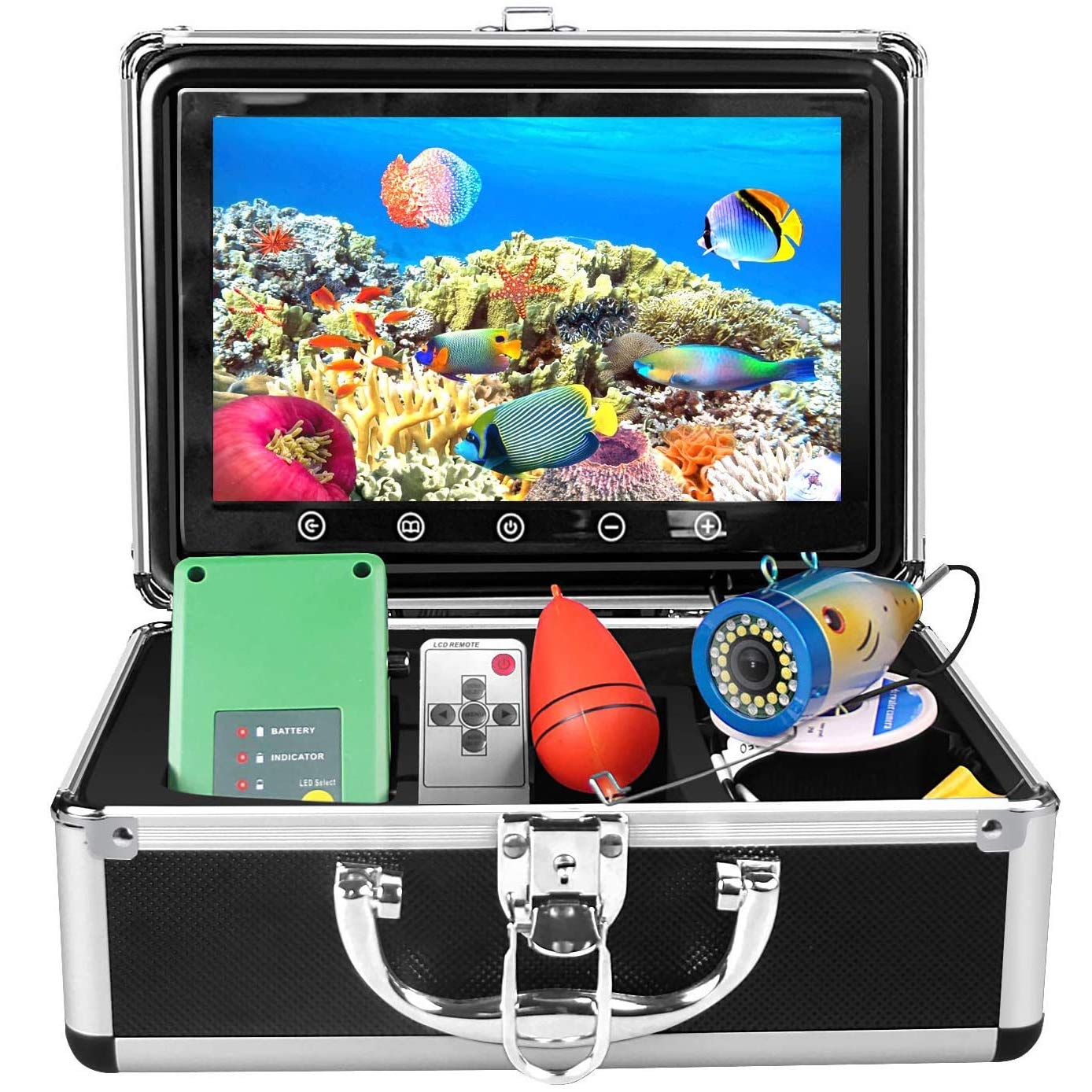 okk Portable Underwater Fishing Camera, 30 Adjustable IR and White LED Lights with 50-feet of Cable 9 inch HD Colour Monitor Fish Finder Good for Ice Fishing, Lake, Sea, Open Water, Boat (15M)