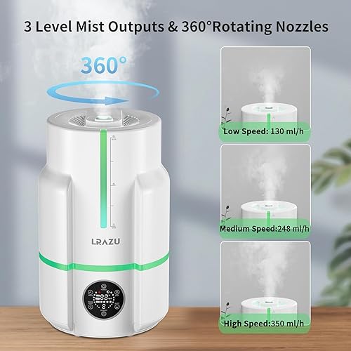 Miniatura 7 de Humidificador de niebla fría de 6 L con humidistato inteligente, ultra silencioso de 22 dB para dormitorio grande y guardería, tiempo de