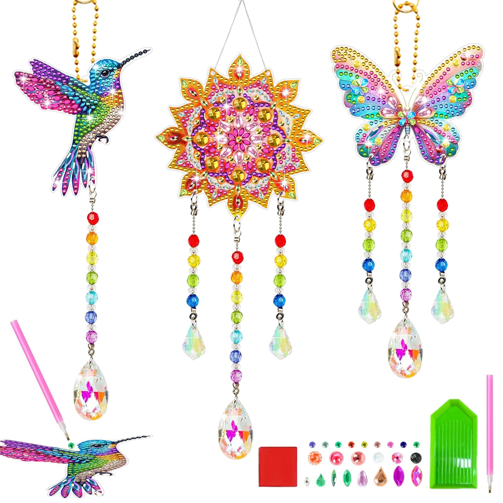Jukibole Set di scacciapensieri per ragazze 5-12 anni, regali per ragazze 5 6 7 8 9 10 11 12 anni, Diamond Painting con cristalli scintillanti, kit fai da te per ragazze dai 5 anni in su, regalo
