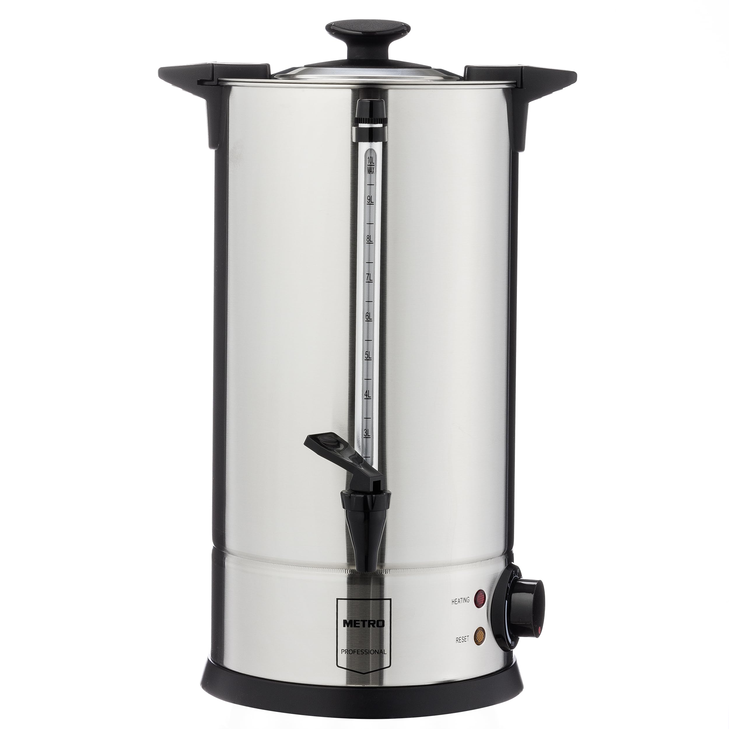 METRO Professional Bollitore GWB1010, acciaio inox/plastica, 10 L, 65 tazze/40min, gamma temperatura: 55-100°C, 1300 W, funzione anti-surriscaldamento, ideale per caffè o tè