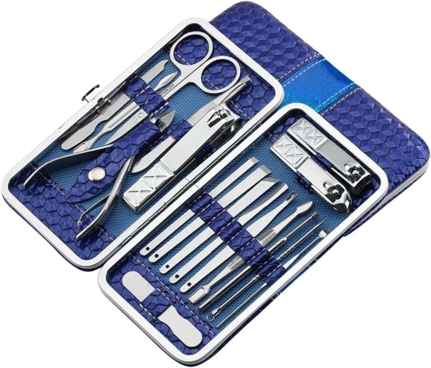 Nail Clippers Set of 19 Nail Care, Grooming Kit, Pedicure & Manicure Set, Includes Eyebrow Scissors, Cuticle Cutters, Nail Files, Earpick, Etc. Etiquette Set, Stainless Steel, Storage Case, Portable,