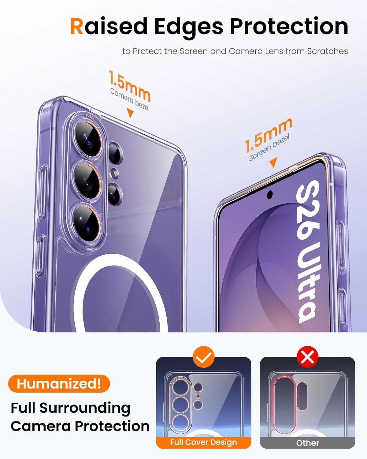 BXYJY for Samsung Galaxy S26 Ultra Case with 2 Screen Protectors & Stand, Magnetic Compatible with MagSafe, Full Lens Protection, Slim Transparent Durable Phone Case for Galaxy S26 Ultra, Clear