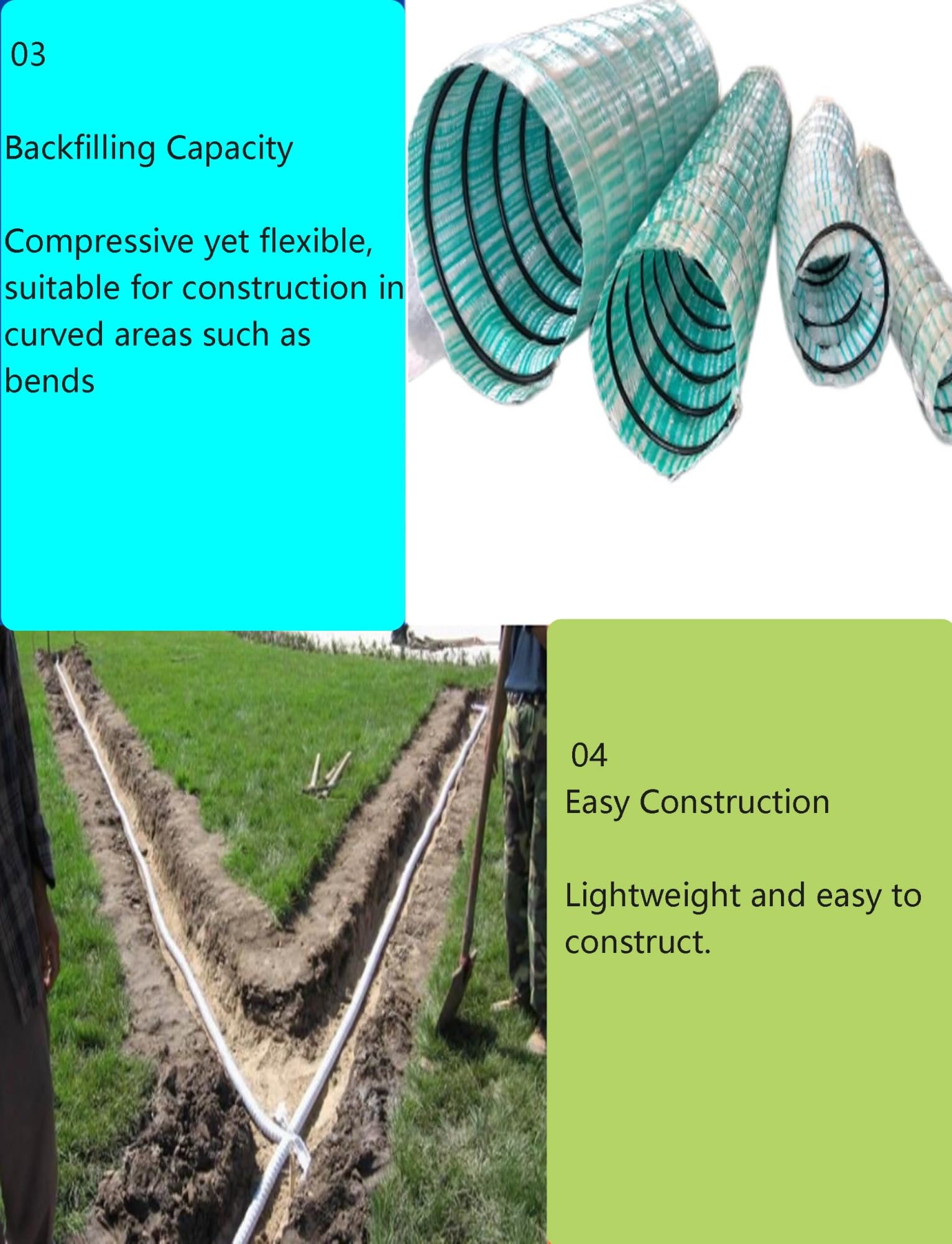 French - Tubo de drenaje perforado corrugado de 50 mm / 2in, para uso en jardín y subterráneo, solución eficiente de gestión del agua