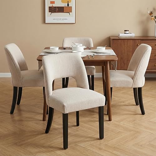 Vista 36 de keoni Juego de 4 sillas de comedor de madera, sillas de comedor tapizadas de tela moderna de mediados de siglo, sillas de cocina de granja con Verde