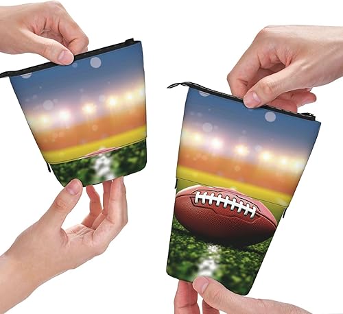 Miniatura 5 de Pelota de fútbol americano sobre la hierba Bolsa de lápices con impresión deportiva Stand-Up Caja de lápices retráctil Organizador Soporte para