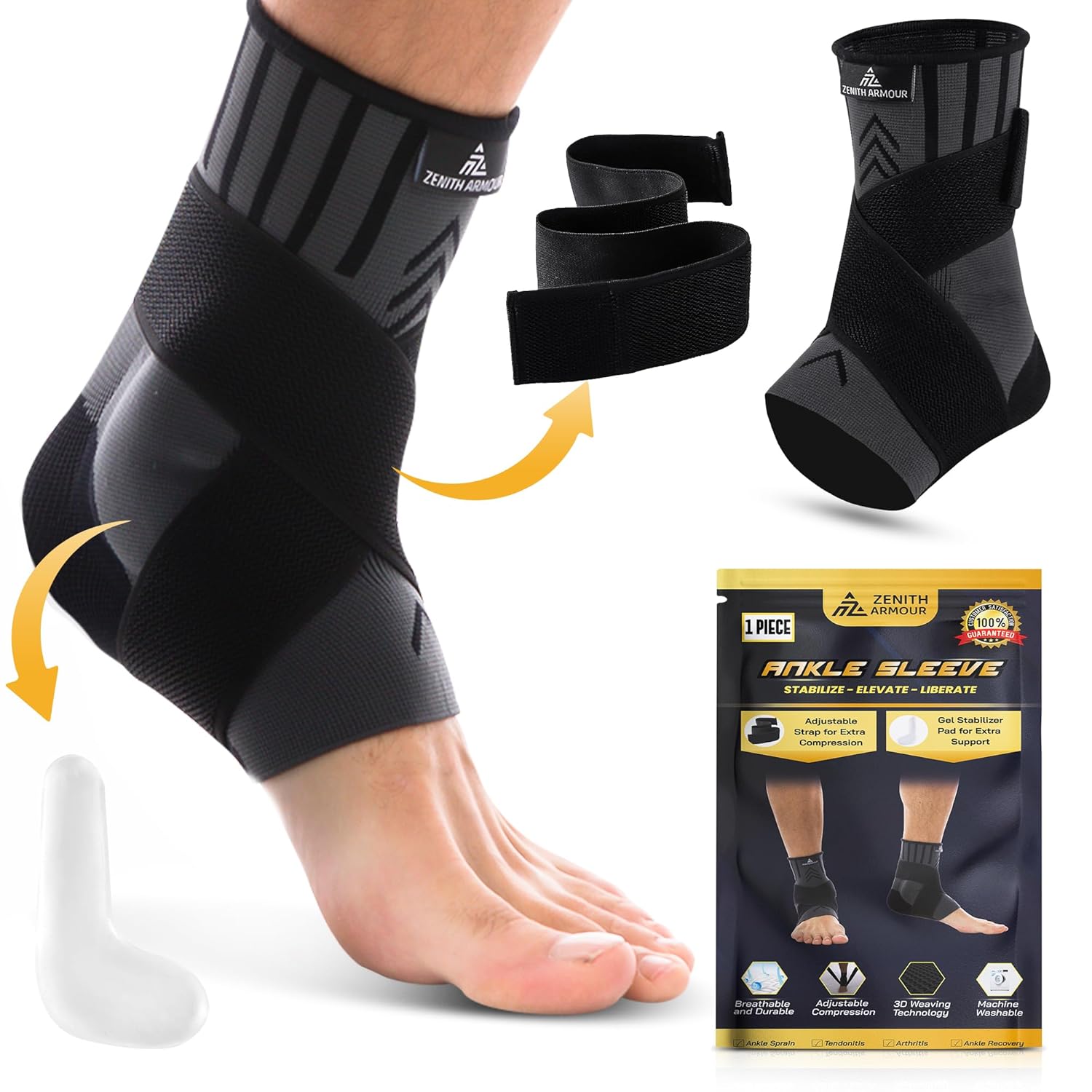 Foot Brace & Ankle Brace for Women & Men, Wrap, Ankle Compression Sleeve - Sprained Ankle Pain, Plantar Fasciitis Relief Arthritis Achilles Tendonitis - Gel Stabilizer, Adjustable Strap (Medium)