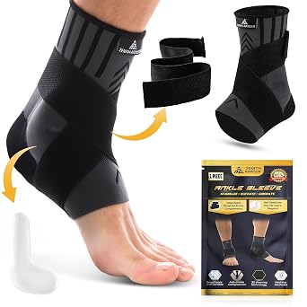 Foot Brace, Ankle Brace for Men & Women, Ankle Sleeve, Compression Sleeve - Sprained Ankle Pain, Plantar Fasciitis Relief Arthritis Achilles Tendonitis - Gel Stabilizer, Adjustable Strap Large