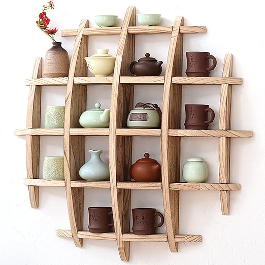 ZWJABYY Wooden Shelves for Wall,Chinese Antiquestand,Round