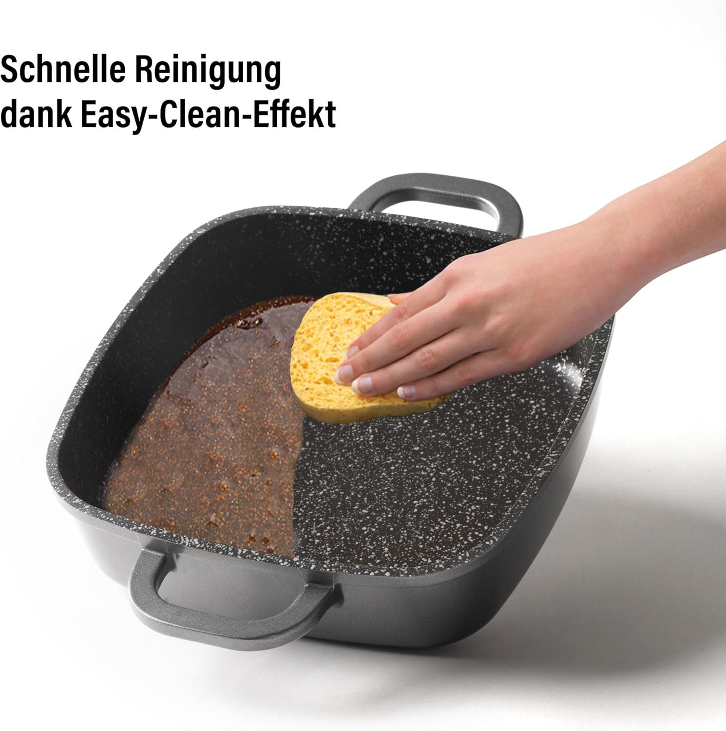 STONELINE Corner Pan, 20 x 20 cm, with Aroma Glass Lid, Serving Pan, Induction, Cast Aluminium, Non-Stick Coating with Real Stone Particles, Square Frying Pan without Fat or Oil, Grey