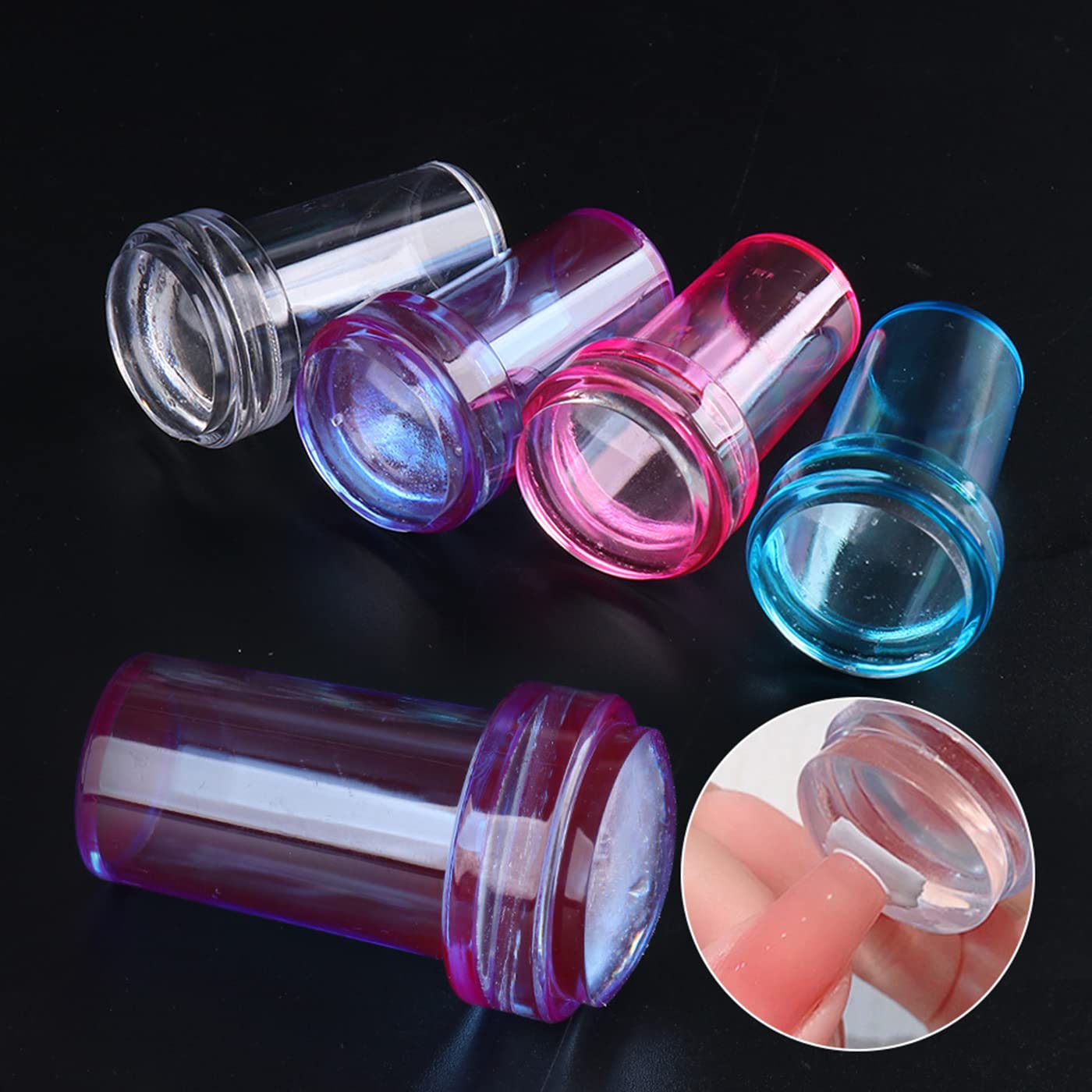 French Tip Nail Stamp 4PCS Clear Jelly Soft Silicone Nail Art Stamping Stamper with Sc Image Plate French Nail Stamper for Nail Design Manicure Nail Art Tool Transparent Silicone Nail Stamper Kit