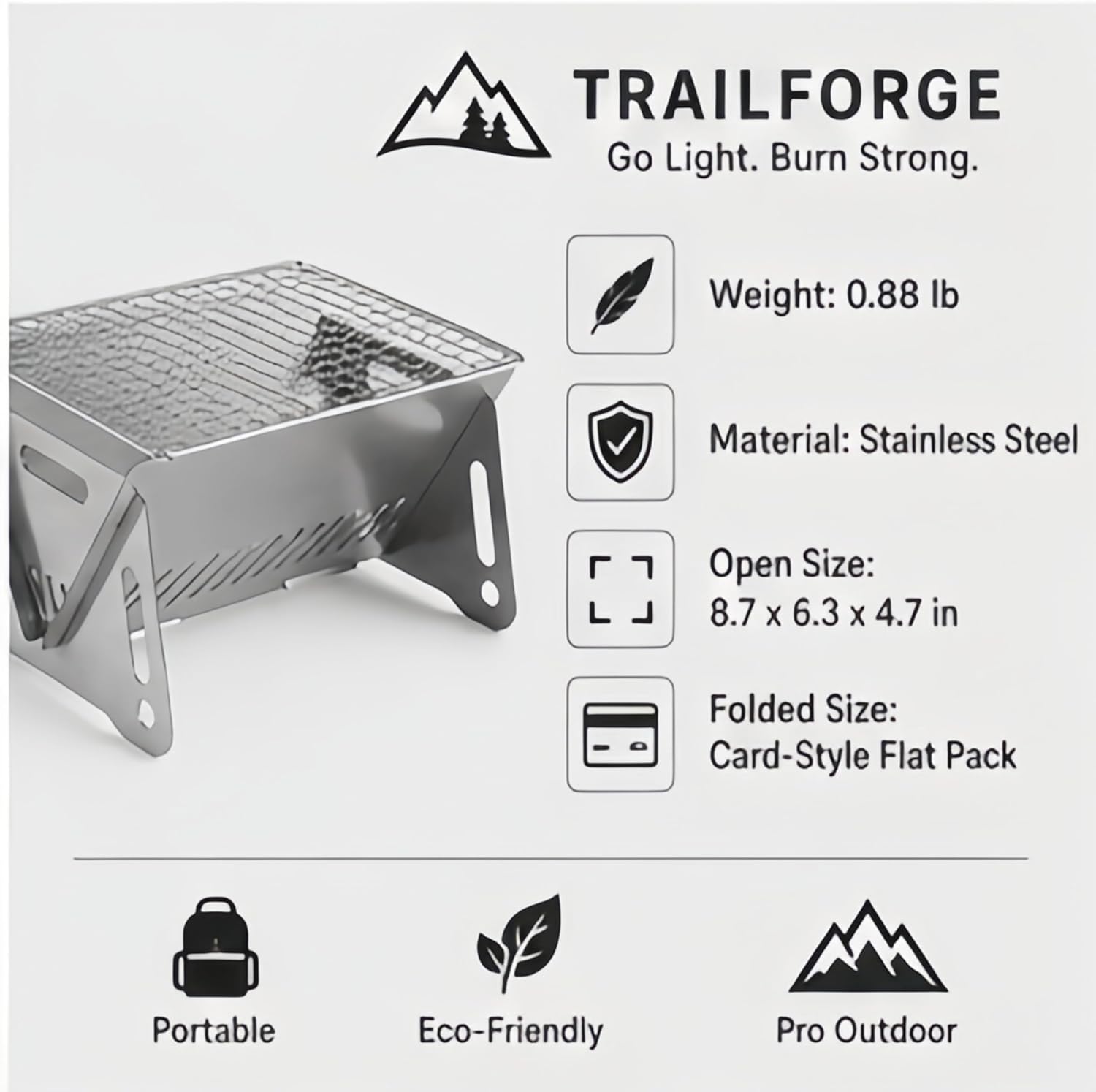 Ultralight Camping Wood Stove, Foldable Stainless Steel Twig Stove with Carry Bag, Portable Card-Style Backpacking Stove for Hiking Picnic Emergency