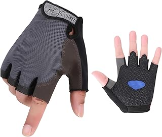 MANJIAMEI 子供用 自転車手袋 キッズ 男の子 半指 スポーツグローブ 指切り サイクルグローブ 春夏秋用 バスケ 手袋 滑り止め 通気性 登山 野球 幼稚園 幼児 小学生 6-10歳