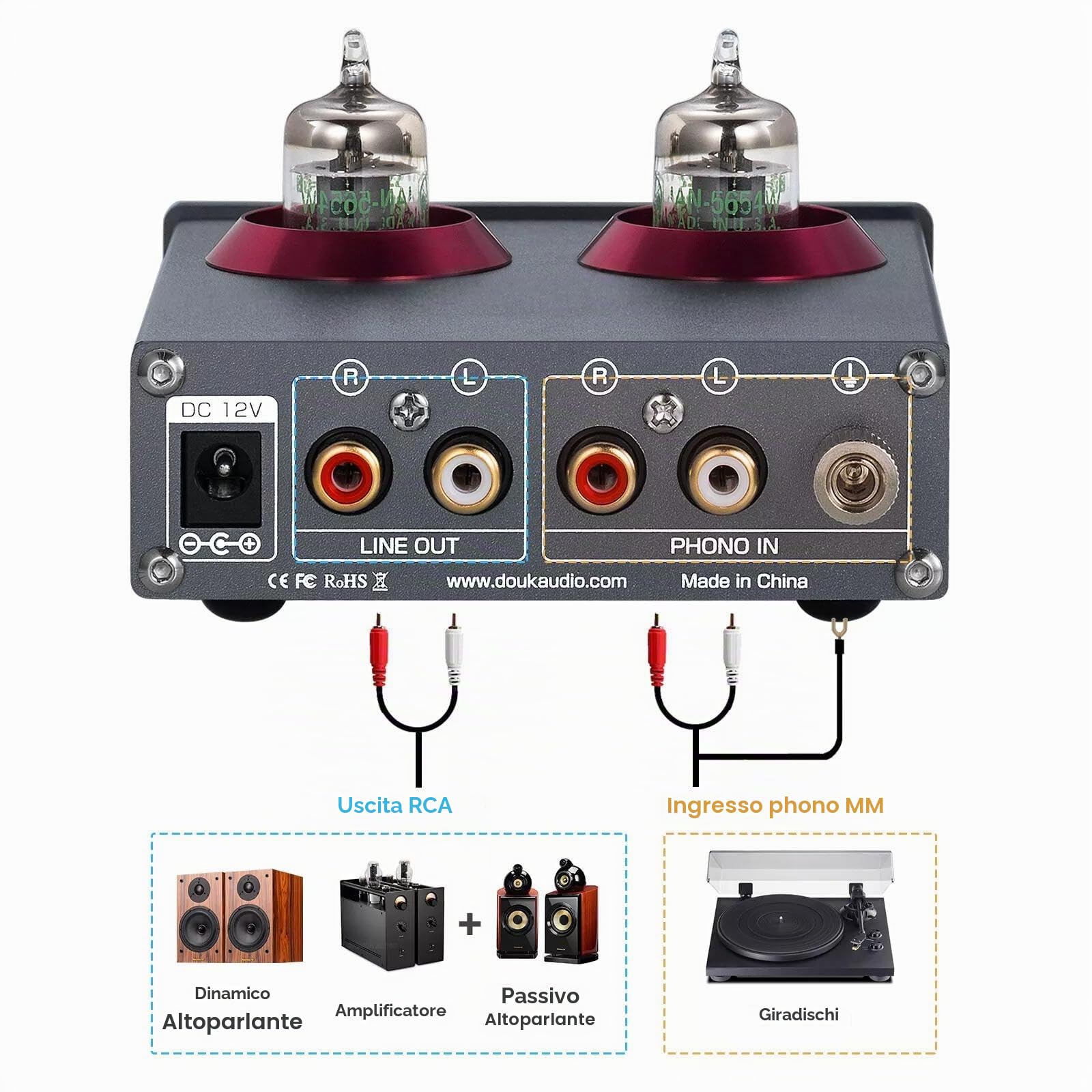Douk Audio Mini 5654 Preamplificatore Phono Tubo A Vuoto Home Stereo Audio Preamplificatore Amplificatore Per Cuffie