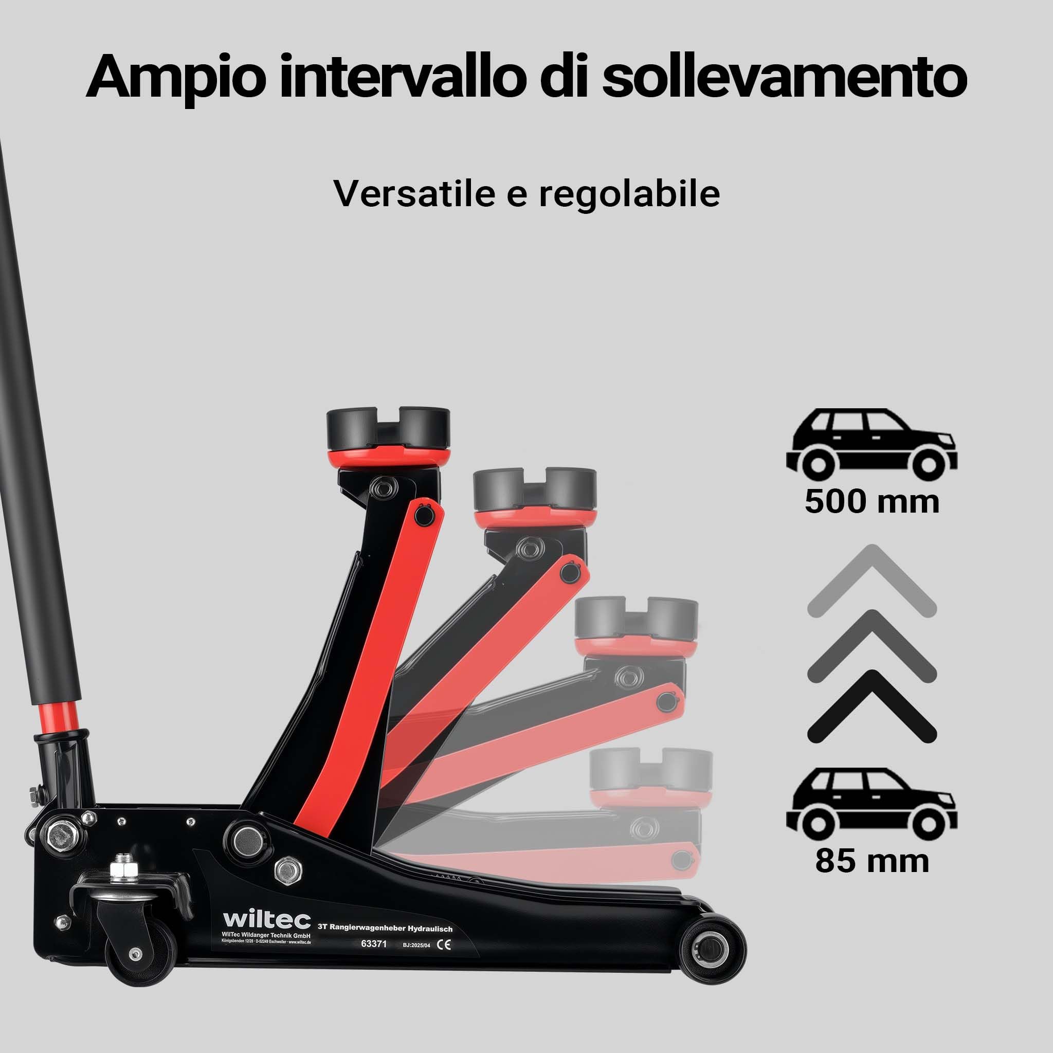 XPOtool Martinetto Idraulico da manovra da 3 t, Altezza di Sollevamento 85-500 mm, cric Mobile, cric per Auto con Doppio pistone e Quattro rotelle