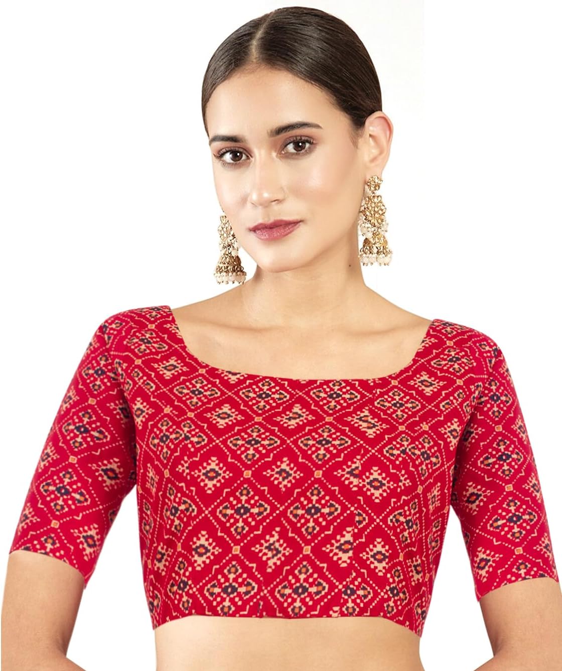 Chandrakala Cotton Printed Blouses for Women Sarees, Elbow Sleeves Ajrakh Print Crop top Choli (B223-P)