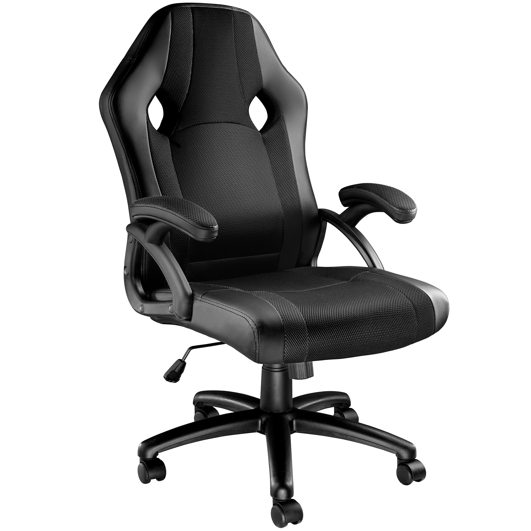 TecTake® Silla Ergonómica Gaming, Silla de Estudio con Reposabrazos Ajustables, Mecanismo Basculante, Amortiguador de Gas, Giro de 360°, Office Chair, Acolchado Grueso, Gaming Setup - Negro/Negro