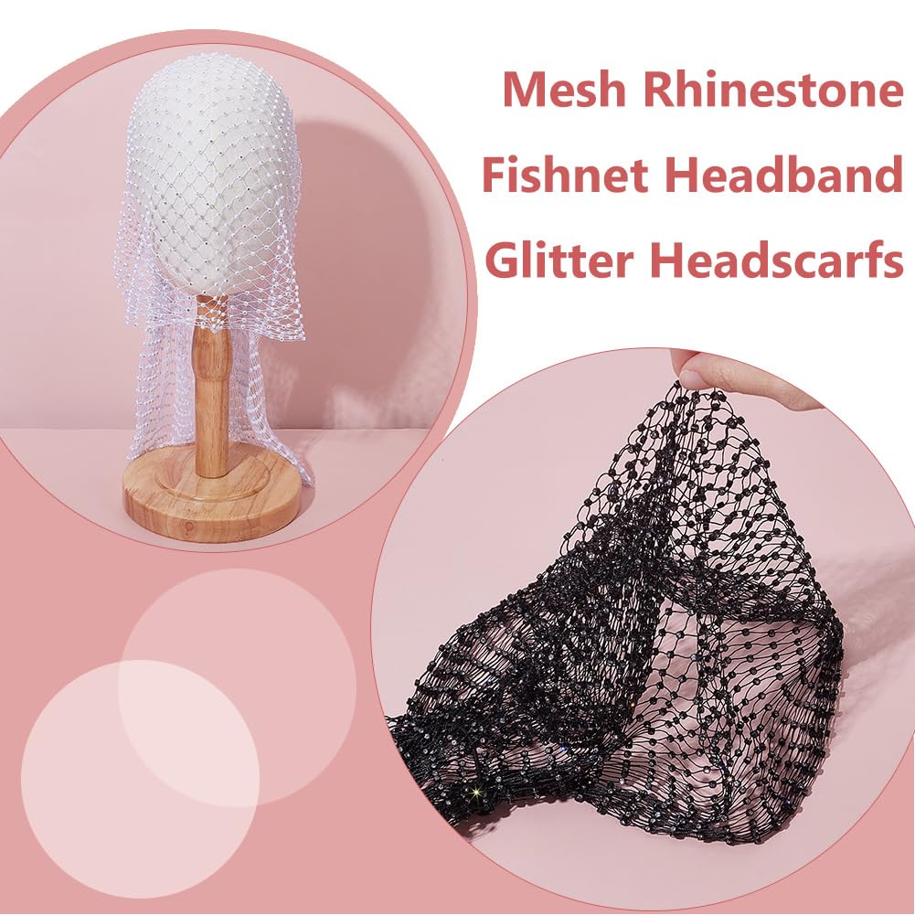 AHANDMAKER 2Pcs Rhinestone Head Scarf Glitter Durag Headpiece Stretchy Sparkly Crystal Nightclub Headwrap Rave 1920s Disco Party Favor Diamond Mesh for Women Rave Hair Accessories - Image 3
