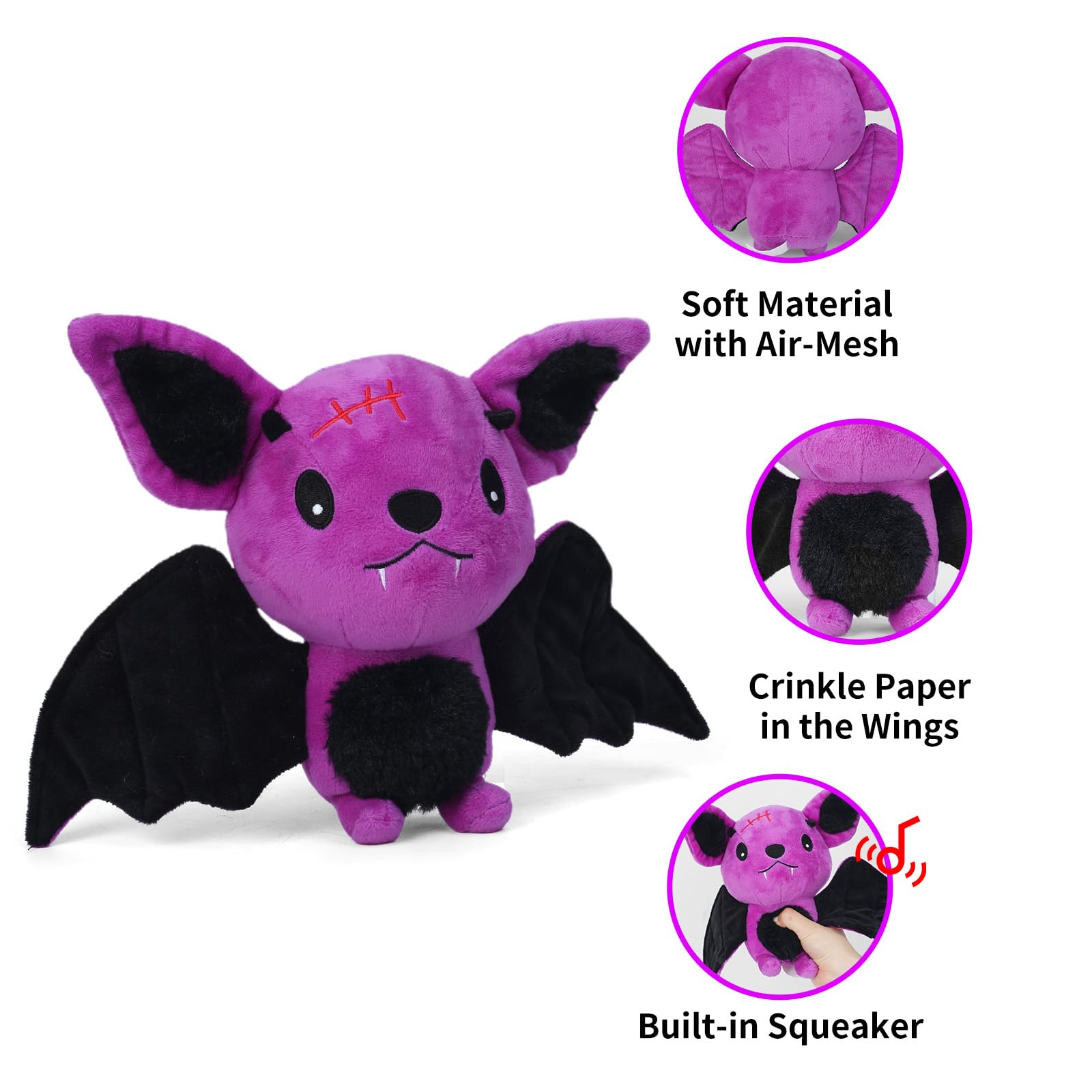 Blnboimrun Juguetes para perros, murciélago de peluche interactivo con papel chirriante y arrugado, juguetes masticables duraderos para perros pequeños, medianos y grandes, juguetes para cachorros