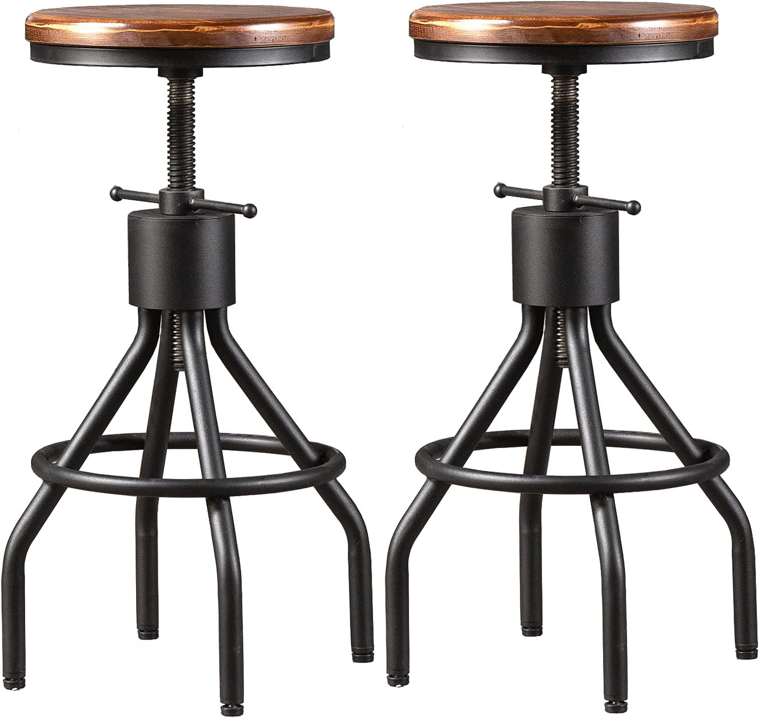 - Set of 2 Industrial Bar Stool-Height Adjustable Swivel Wood and Metal Bar Stool,Farmhouse Stool,Extra Tall Pub Height,23"-29"