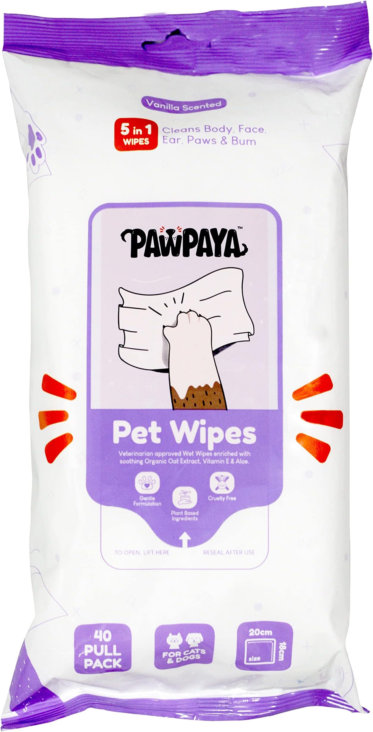 Combo of Pawpaya 5 in 1 Multipurpose 40 Pull Pack Plant-Based Pet Cleaning Wipes and 1 Pack of Dogaholic Noodles Chicken Bacon and Chicken Strips Suitable for All Breeds of Dogs