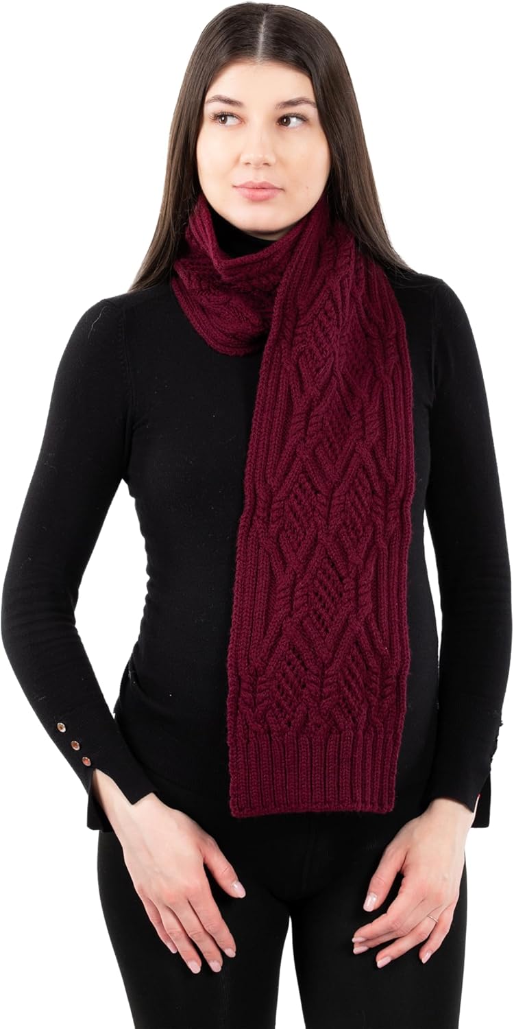 SAOL 100% Merino Wool Irish Knit Scarf for Women - One Size