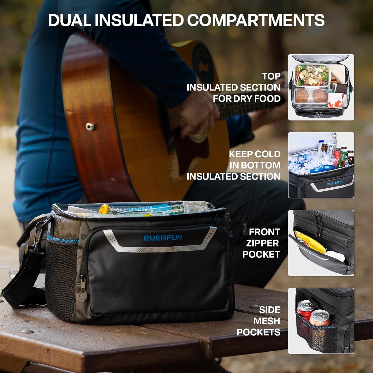 EVERFUN Small Cooler Lunch Box Mini Leak-Proof Soft Double Deck 24 Can Personal Insulated Collapsible Portable Waterproof Lunch Bag Ice Chest for Men Women Work Travel Car Picnic Beach - Image 3