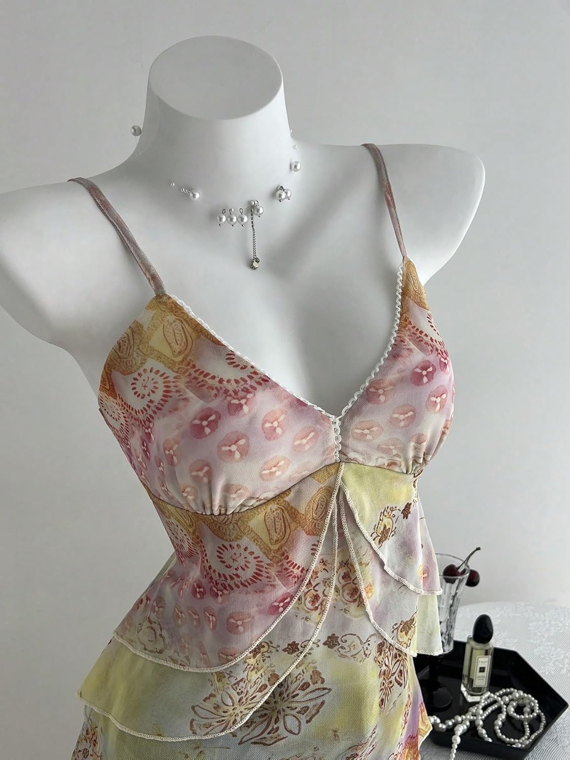 Milumia Women's 2000s Floral Print V Neck Cami Top Y2k Layered Babydoll Mesh Tops - Image 5