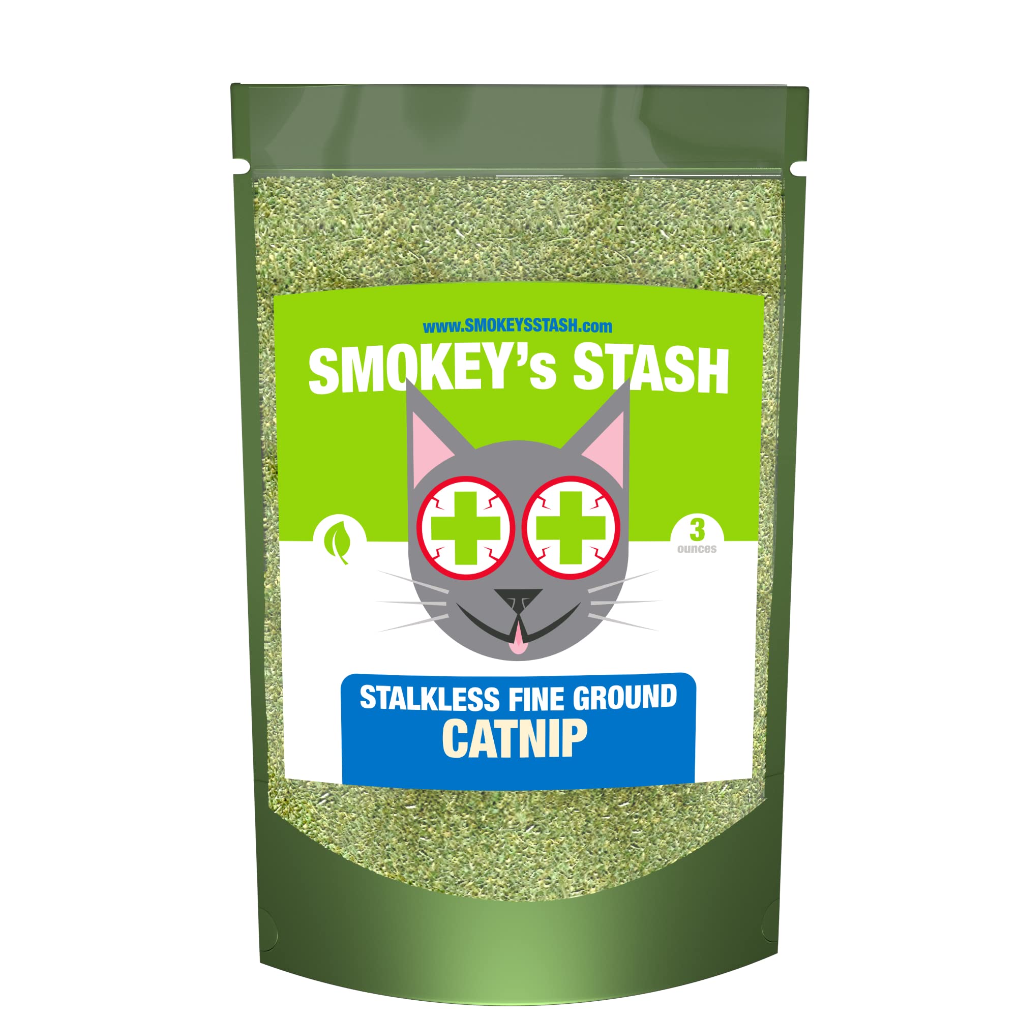 Smokey's Stash Catnip Stalkless Dried Ground Premium Bulk 3 Ounce Bag Strong Cat nip for Cats