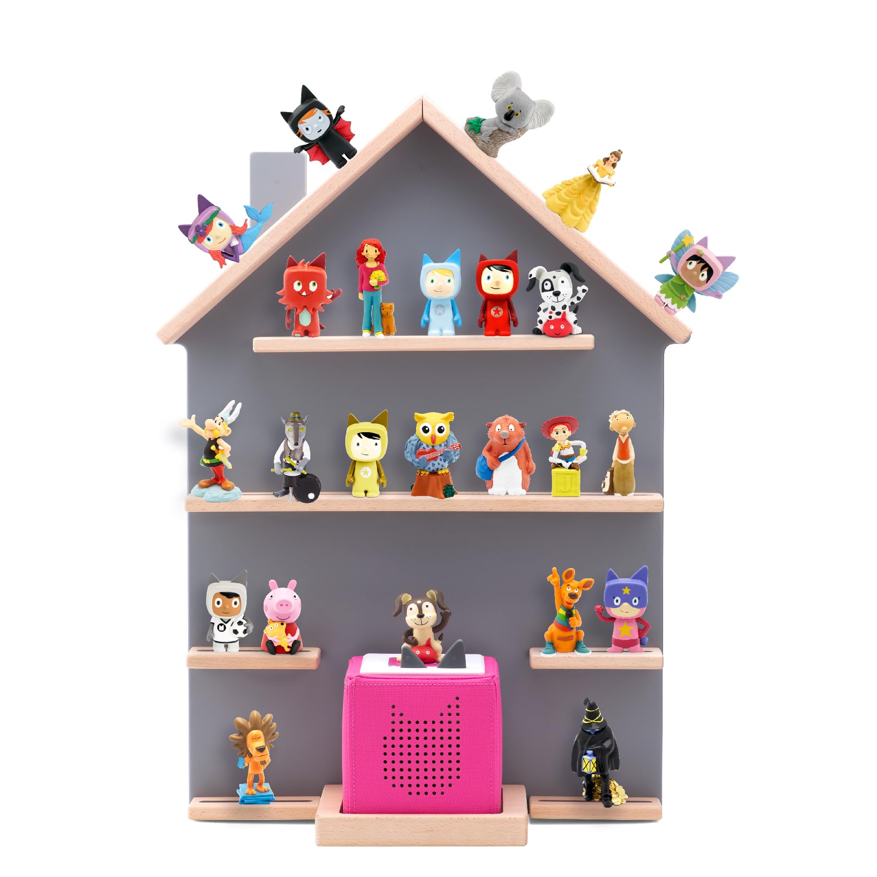 Étagère murale, pour boîte à musique, compatible avec Toniebox et Tonies, pour plus de 40 figurines, pour chambre d'enfant et de bébé, grise