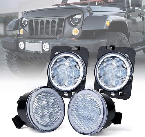 Miniatura 8 de Xprite Luces direccionales LED con halo DRL blanco, lente ahumada, luces indicadoras laterales compatibles con Jeep Wrangler JK y Wrangler Unlimited