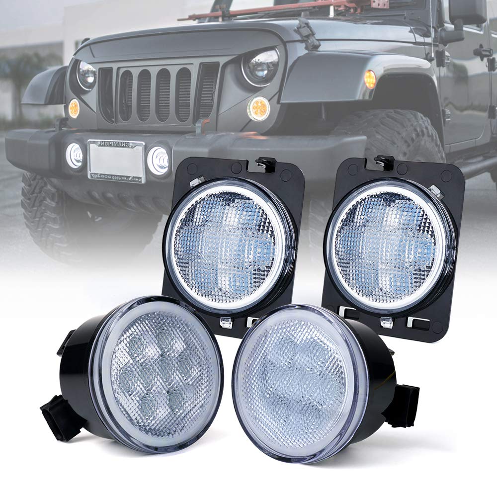 Clear Halo Turn Signal &amp; Side Marker Lights Compatible with 07-18 Jeep JK