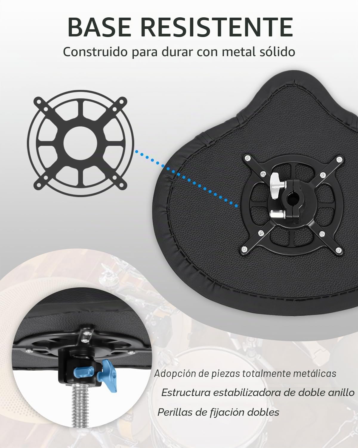 STRICH Saddle Drum Throne Seat SDB-30 - Taburete giratorio y acolchado ajustable para guitarra, silla de tambor ampliada estilo motocicleta resistente